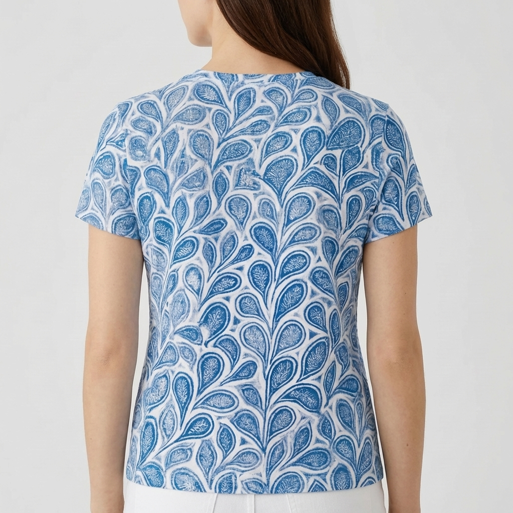 Women's Blue Print T-Shirt Round Neck & Short Sleeves