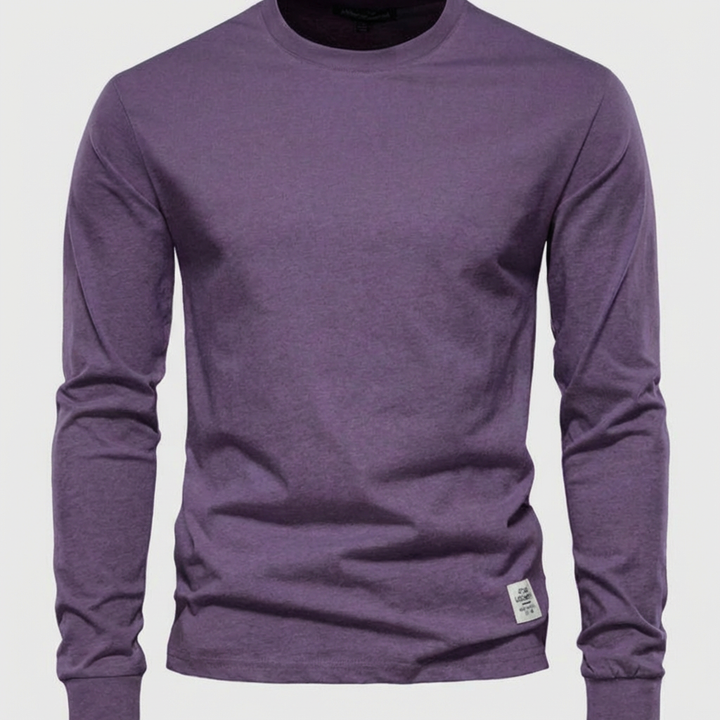 Men's Cotton Long-Sleeved Shirt with Round Neck