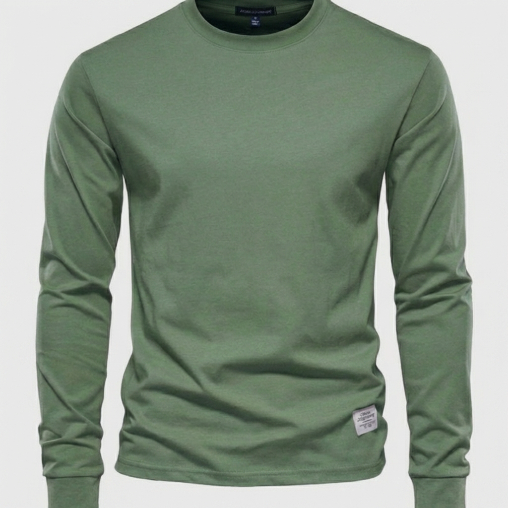 Men's Cotton Long-Sleeved Shirt with Round Neck