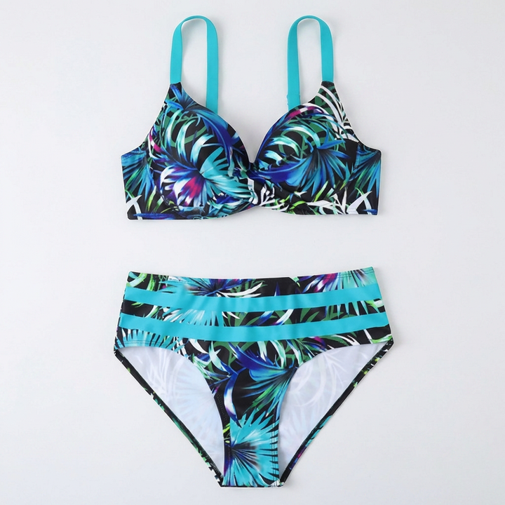 Women's High Waist Leaf Print Bikini