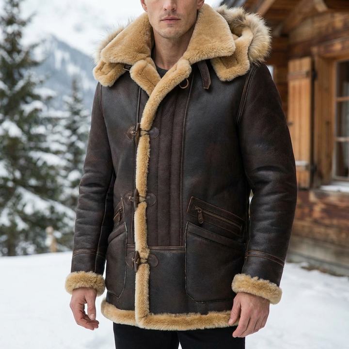 Men's Winter Jacket with Sheepskin Hood
