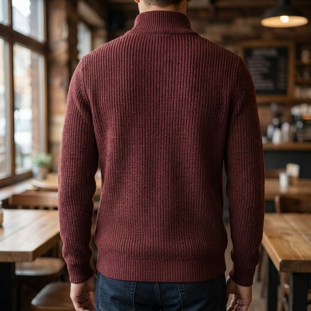 Men’s Ribbed Knit Pullover with Half-Zip Neckline