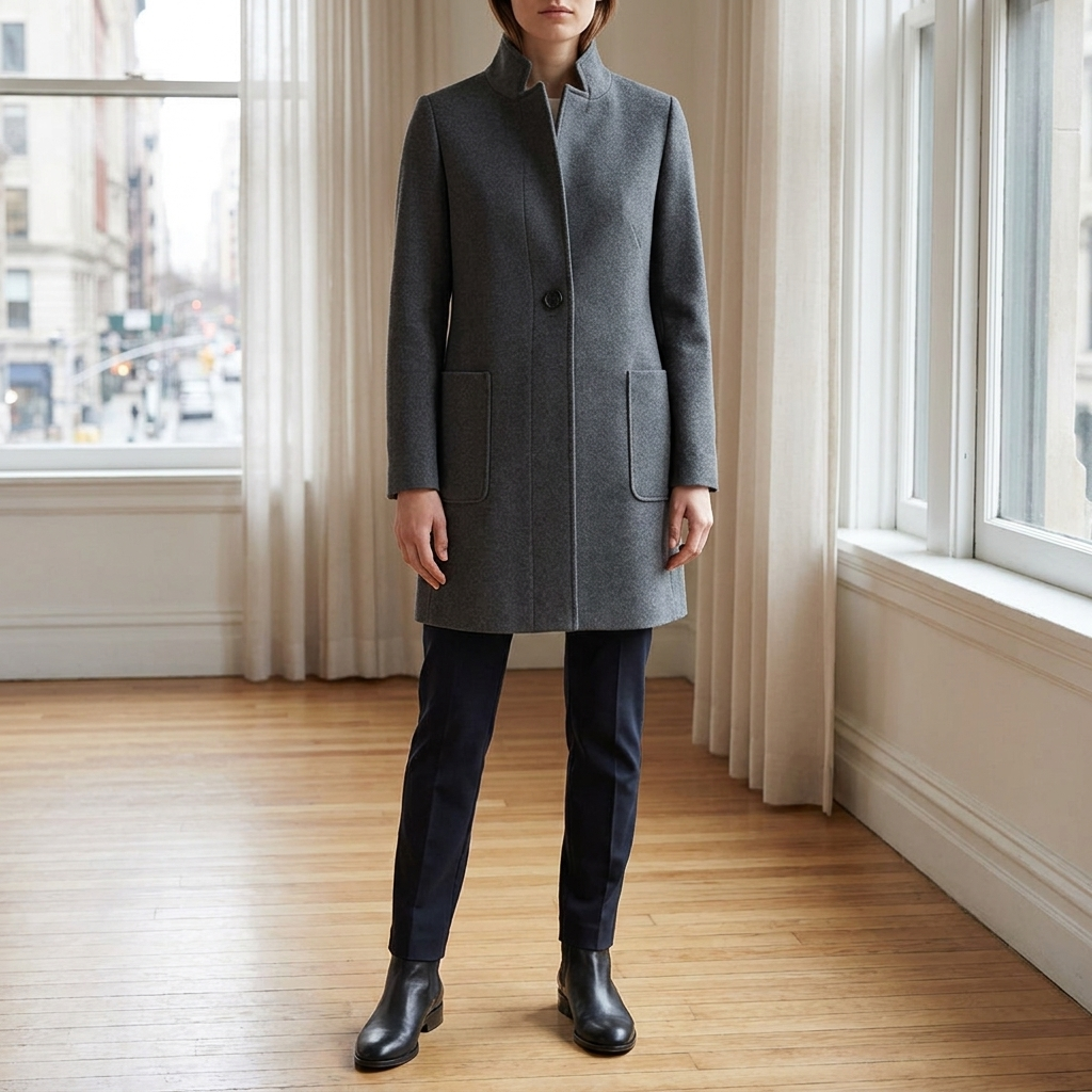 Women’s Coat with Stand Collar and Pockets