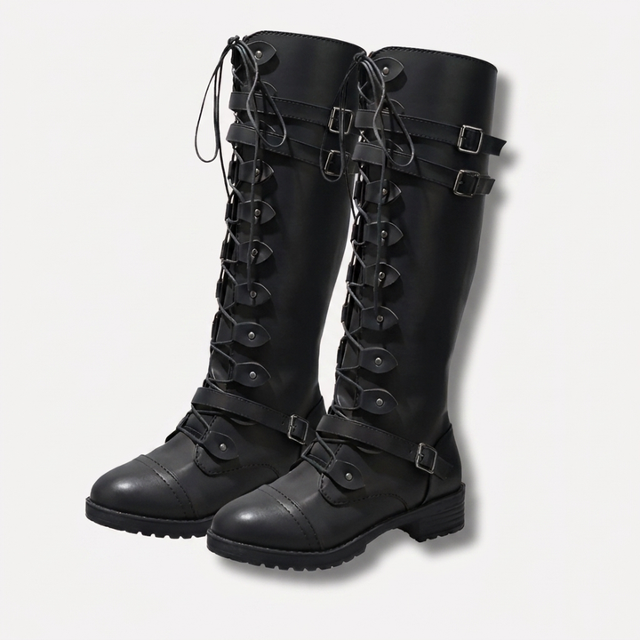 Retro Lace-Up Boots with Buckle for Women