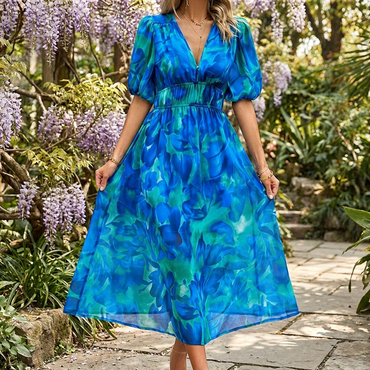 Women's Casual V-neck Midi Dress - Summer Comfort
