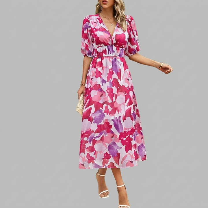Women's Casual V-neck Midi Dress - Summer Comfort