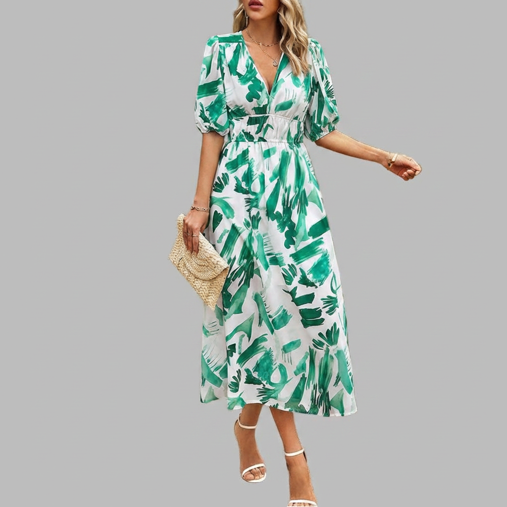 Women's Casual V-neck Midi Dress - Summer Comfort