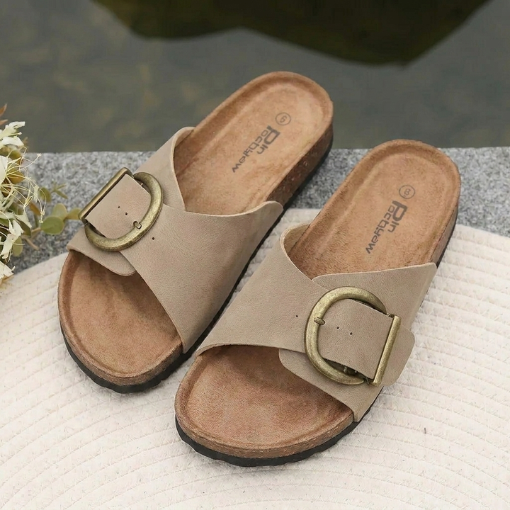 Open-Toe Slide Sandal With Buckle Detail