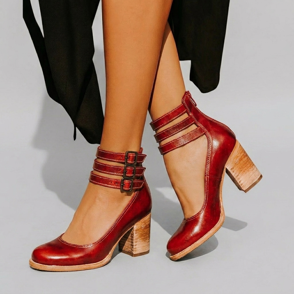 Closed-Toe Buckle Strap Block Heels