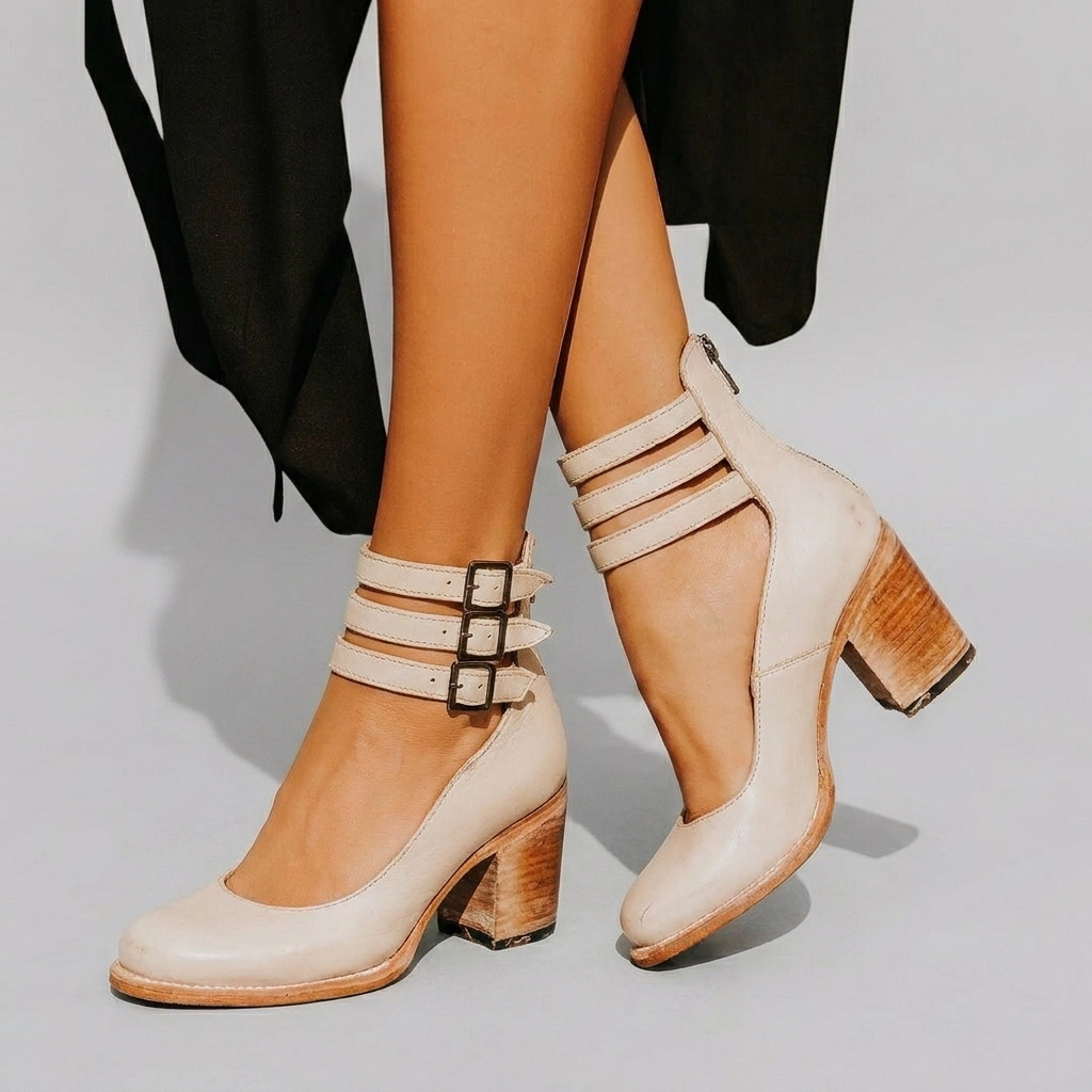 Closed-Toe Buckle Strap Block Heels