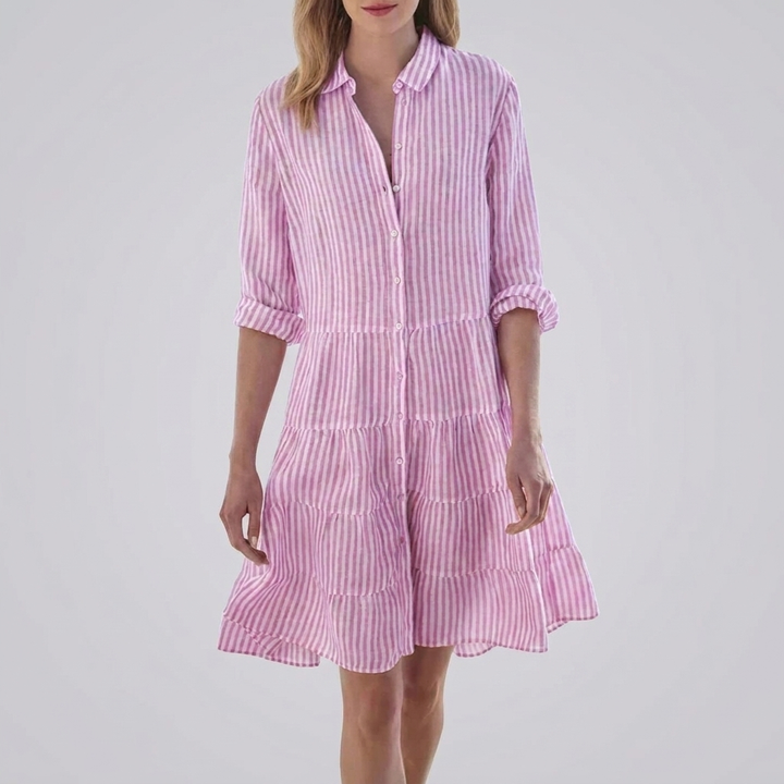 Striped Button-Front Midi Dress
