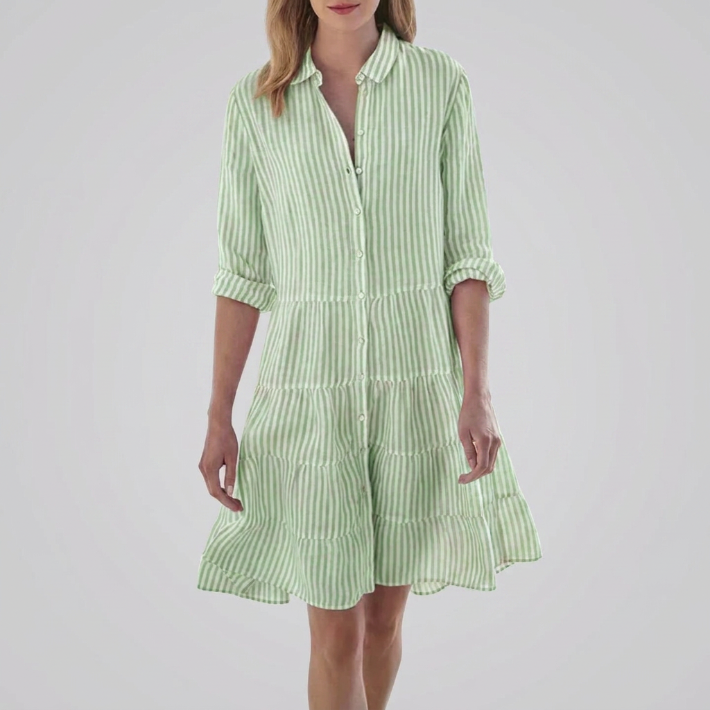 Striped Button-Front Midi Dress