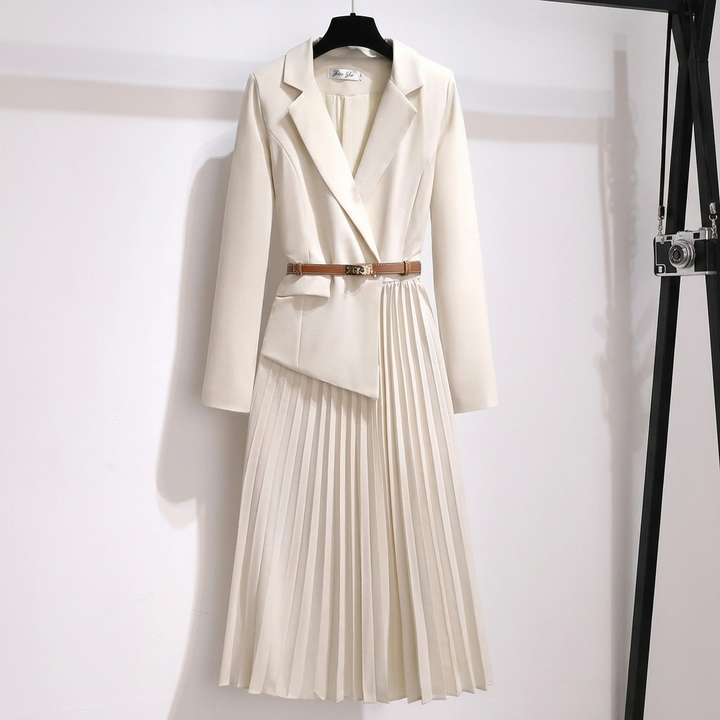 Belted Pleated Midi Dress