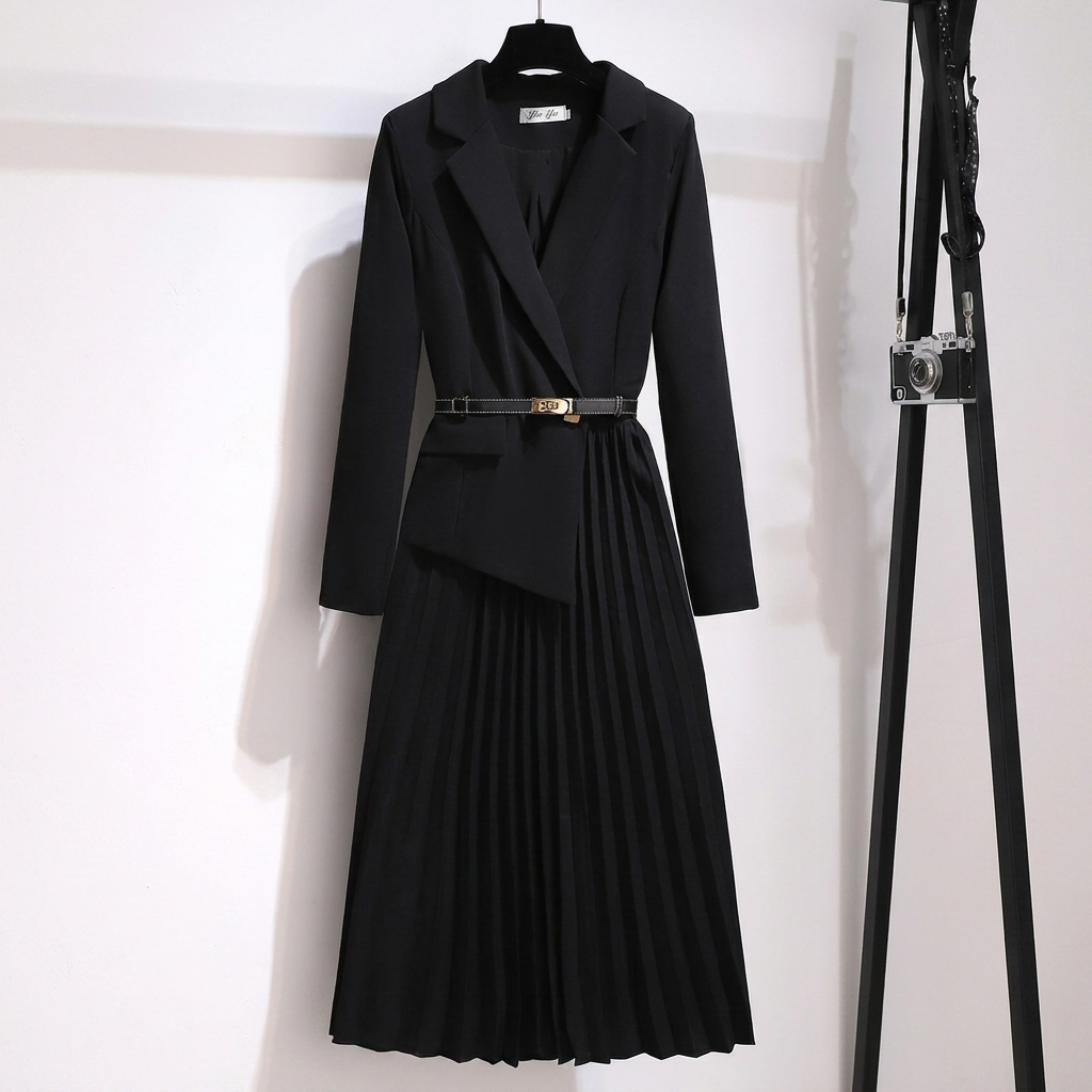Belted Pleated Midi Dress