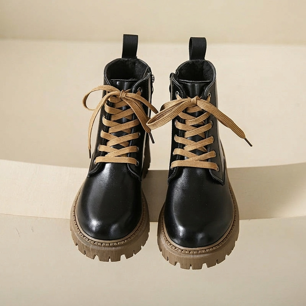 Lace-Up Ankle Boots with Lug Sole & Side Zip