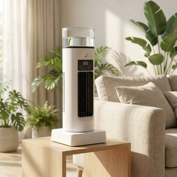Portable Desktop Air Cooler Fan with Humidifier, USB Powered, Bladeless, 6-Speed, Remote Control