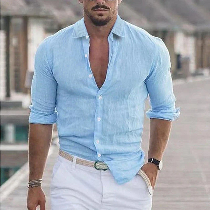 Linen Men's Shirt with Turn-Down Collar